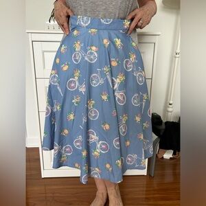 Flower Bicycle Print Midi Skirt